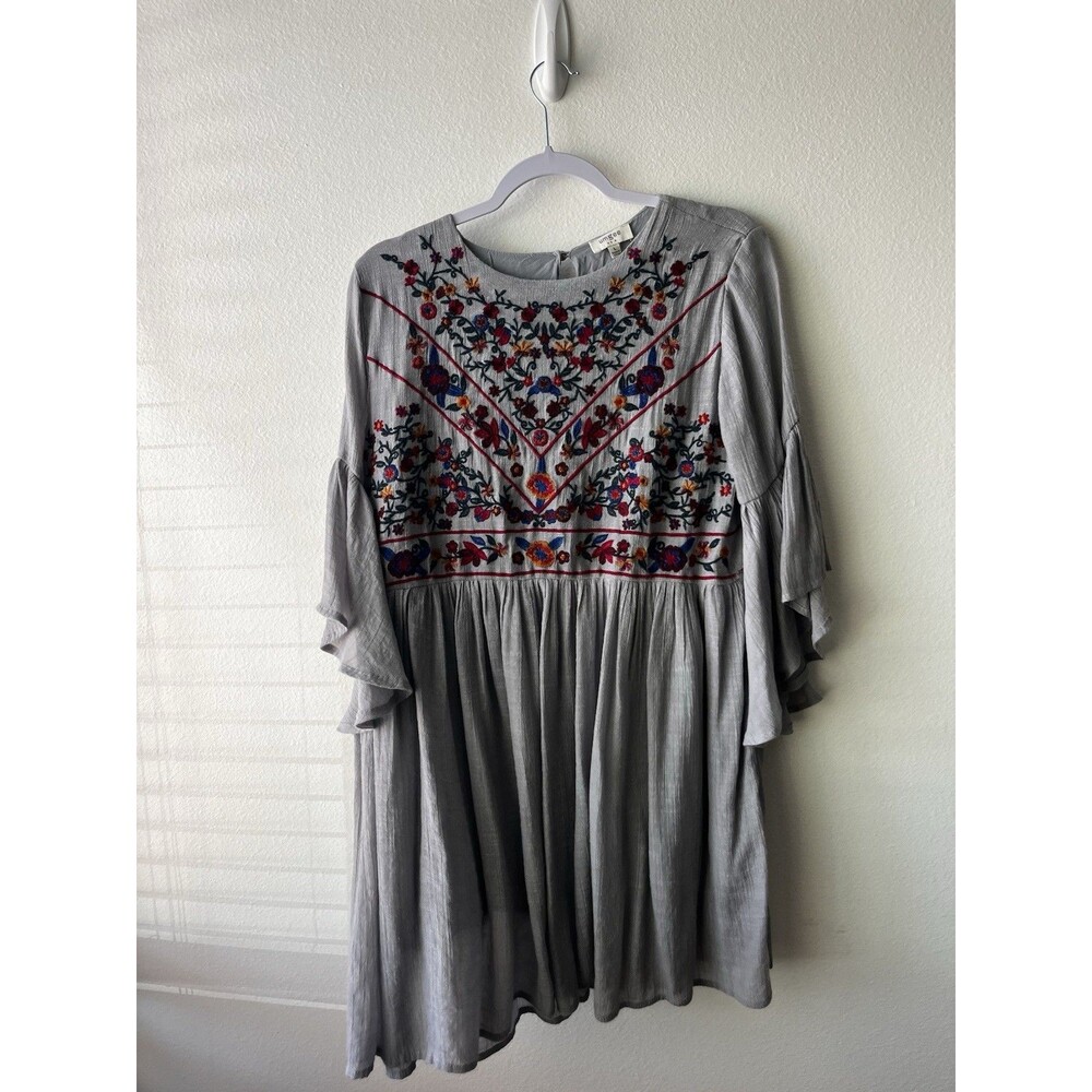 Umgee Boho Bliss! Mandy And Ally Embroidered Bell Sleeve Mini Dress. Size Large